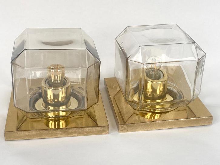 Twee vintage Glashütte Limburg designer 70s wandarmaturen, Huis en Inrichting, Lampen | Wandlampen, Gebruikt, Glas, Metaal, Ophalen