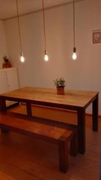 Teakhouten eettafel en bank van loods 5, Huis en Inrichting, Tafels | Eettafels, Ophalen, Gebruikt, Teakhout, 50 tot 100 cm