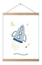 Kinderposter Poster met Frame Raket Wit Wigiwama, Kinderen en Baby's, Kinderkamer | Inrichting en Decoratie, Ophalen of Verzenden