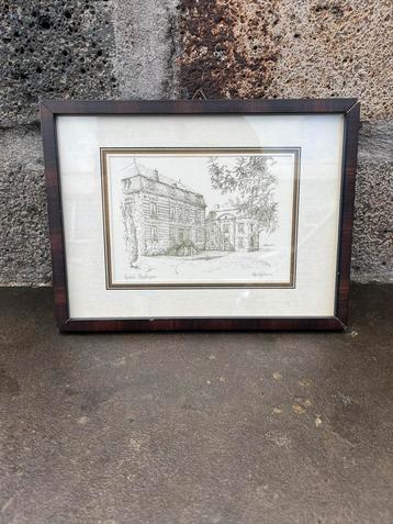Pentekening in lijst Kasteel Strijthagen, door Schiffeleers beschikbaar voor biedingen