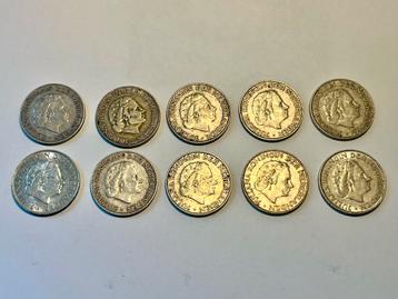 Set van 10x 1 Gulden munten Nederland – Juliana (1950-1965) beschikbaar voor biedingen