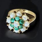 Prachtige 14 k gouden Damesring Parels & groenen Steentjes, Verzenden, ., ., Dame