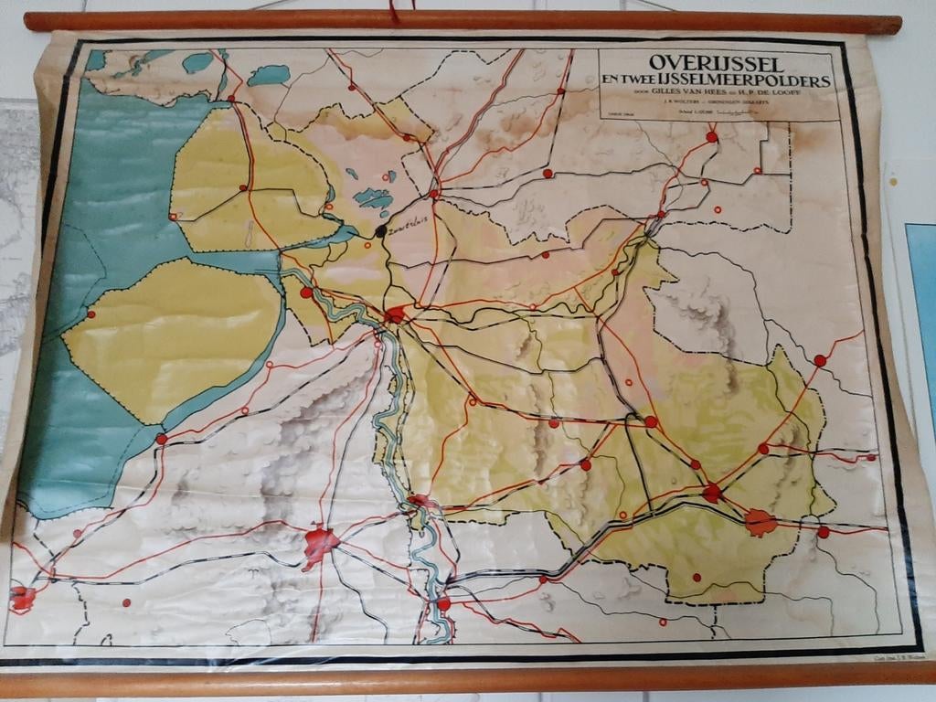 Oude wandkaart Overijssel, Antiek en Kunst, Antiek | Schoolplaten, Ophalen of Verzenden, Aardrijkskunde