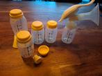 Medela handkolf met 5 flesjes, Kinderen en Baby's, Babyvoeding en Toebehoren, Ophalen of Verzenden, Zo goed als nieuw, Borstkolf