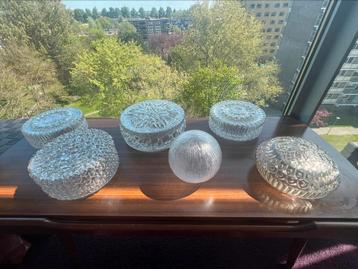 6x Vintage glazen plafonniere plafondlamp  beschikbaar voor biedingen