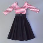 Collectif London retro jurk gestreept UK8/XS/34 incl. riem, Collectif, Verzenden, Zwart, Zo goed als nieuw