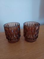 2 glazen kandelaars / theelicht 8 cm. aardetint, Ophalen of Verzenden, Zo goed als nieuw, Overige materialen, Minder dan 25 cm