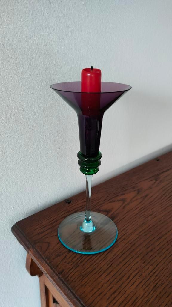design kandelaar blauw groen paars glas glaskunst, Antiek en Kunst, Kunst | Designobjecten, Ophalen of Verzenden