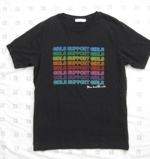 Loavies zwart t-shirt, regenboog, 'Girls support Girls' S, Kleding | Dames, T-shirts, Zo goed als nieuw, Maat 36 (S), Zwart, Korte mouw