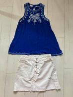 Spijkerrokje wit nieuw en blauw wit borduursel top XS, Wit, Ophalen of Verzenden, Zo goed als nieuw, Korte mouw