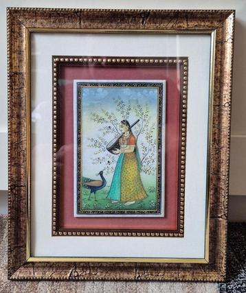 Indiase traditionele miniatuur schilderij “Ragini” op marmer beschikbaar voor biedingen