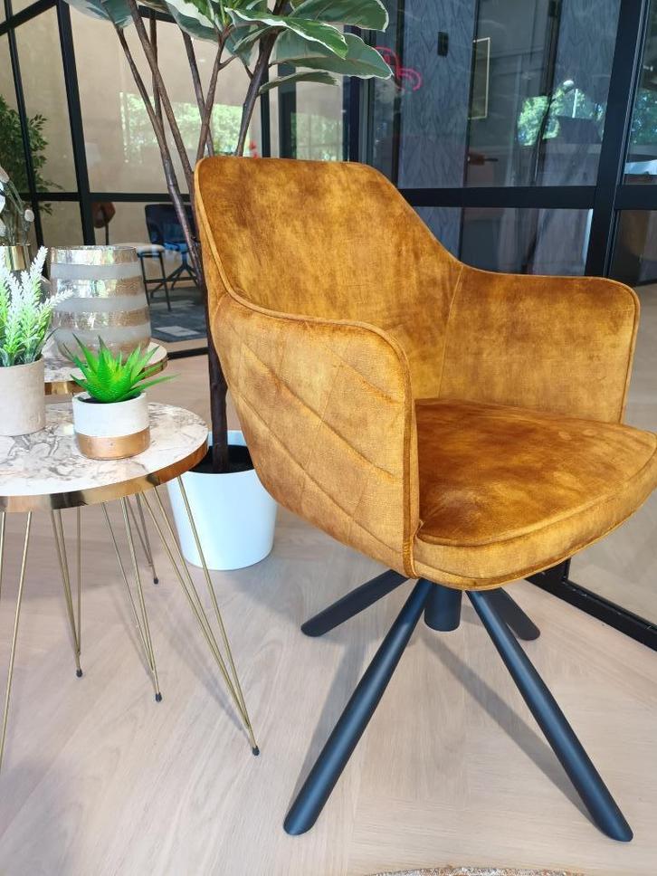 NU VOOR € 99,- !! Eetkamerstoel Clio, Gold velvet stof, Huis en Inrichting, Stoelen, Nieuw, Vijf, Zes of meer stoelen, Metaal