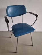 vintage design armstoel retro chroom buisframe bureau stoel, Ophalen, Blauw, Metaal, Eén