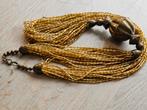 Fijne goudkleurige glaskraaltjes ketting, Ophalen of Verzenden, Zo goed als nieuw, Goud, Overige materialen