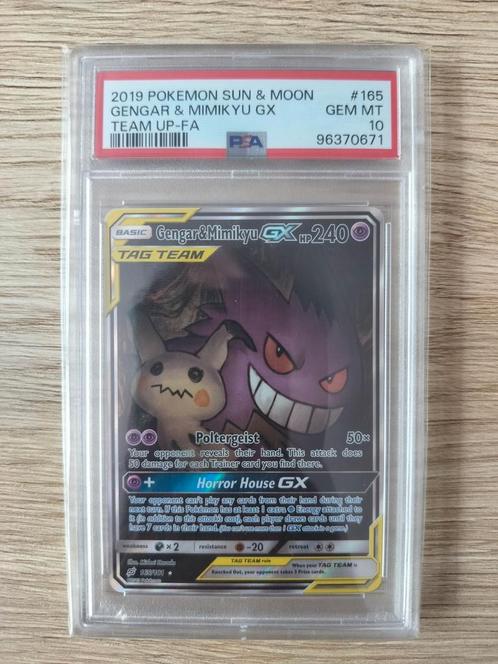 Gengar & Mimikyu GX #165 PSA 10, Hobby en Vrije tijd, Verzamelkaartspellen | Pokémon, Nieuw, Losse kaart, Ophalen of Verzenden