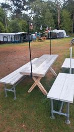 Tuintafel en banken set steigerhout whitewash, Ophalen, Gebruikt