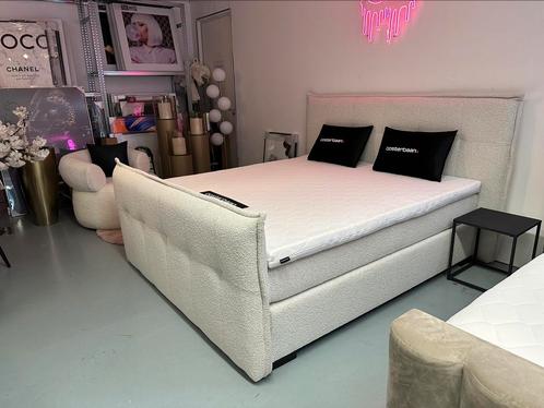 Luxe Bouclé Boxspring Melbourne 180x200cm Wit - NIEUW - NEW, Huis en Inrichting, Slaapkamer | Boxsprings, Nieuw, 180 cm, 200 cm