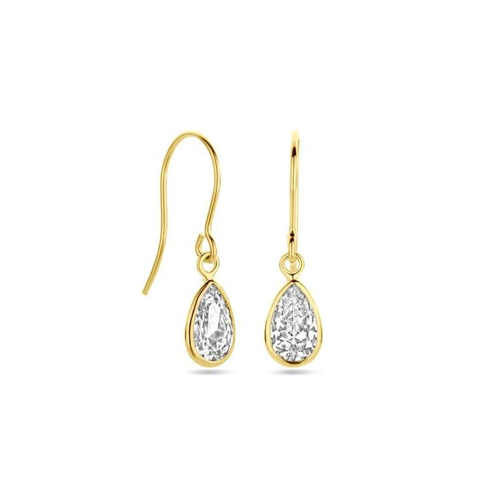 Gouden oorhangers met zirkonia -GRATIS poussettes- 14KRT, Sieraden, Tassen en Uiterlijk, Oorbellen, Nieuw, Hangers, Goud, Goud