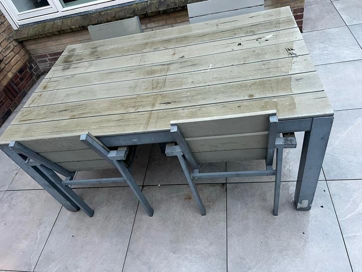 Tuinset - Tafel 160cm + 4 Stoelen, Tuin en Terras, Tuintafels, Gebruikt, Rechthoekig, Metaal, Ophalen