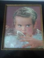Brocante grote ingelijste prent meisje jaren vijftig, Antiek en Kunst, Ophalen of Verzenden