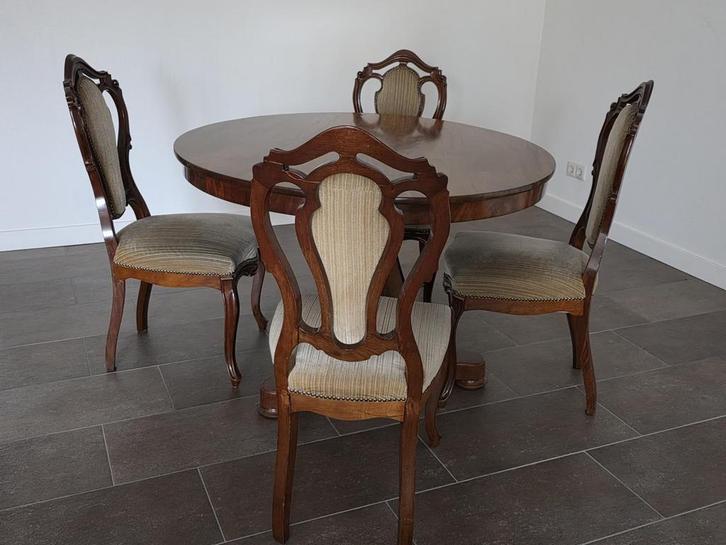 Antieke mahoniehouten eethoek, Huis en Inrichting, Complete eetkamers, Zo goed als nieuw, 4 tot 6 stoelen, Ophalen