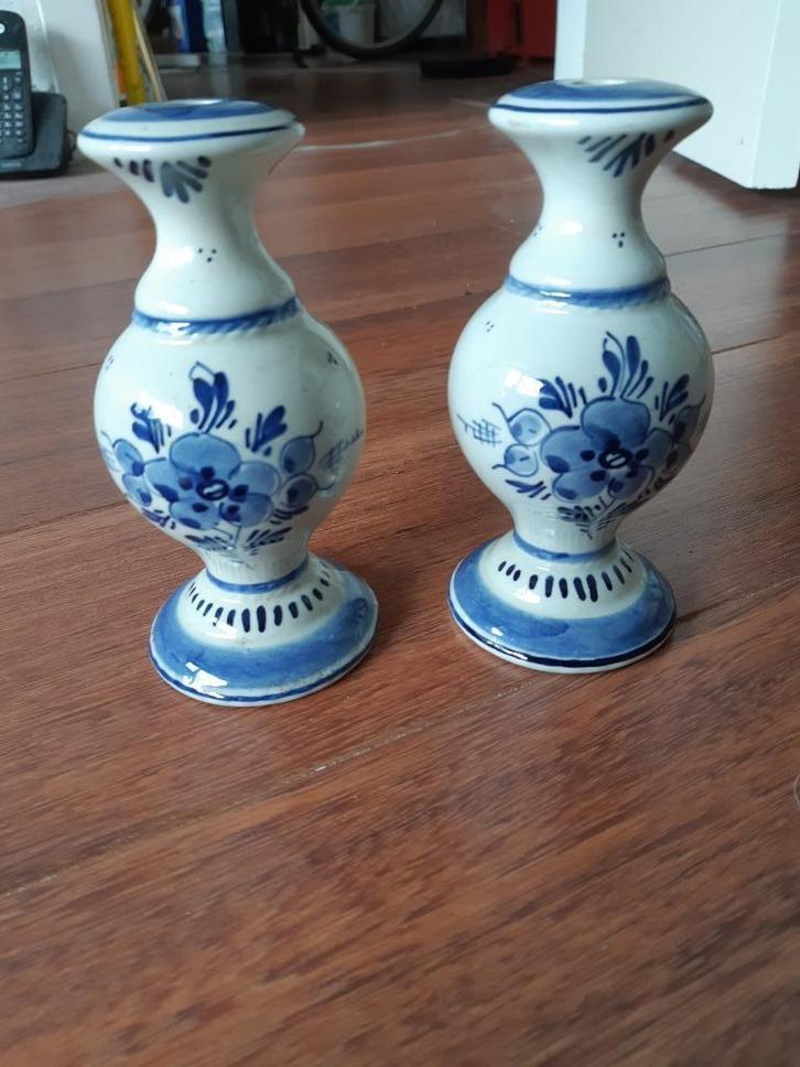 Stel Delfts blauwe lampvoetjes bloemen ca. 14 cm hoog, Antiek en Kunst, Antiek | Lampen, Ophalen of Verzenden