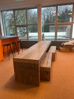 Massief houten eettafel met bankjes, Huis en Inrichting, Tafels | Eettafels, Ophalen, Gebruikt, 100 tot 150 cm, Eikenhout