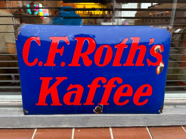 Emaille Reclamebord C.F. Roth's Kaffee, Antiek en Kunst, Antiek | Emaille, Ophalen of Verzenden