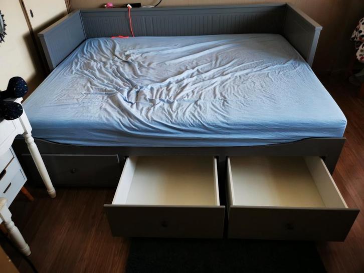 Bedbank met 3 lades, grijs, 160x200, zonder matrassen, Huis en Inrichting, Slaapkamer | Bedden, Gebruikt, Tweepersoons, 160 cm