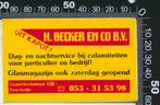 Sticker: Becker en Co - Ruit kapot - Enschede, Verzamelen, Stickers, Ophalen of Verzenden, Zo goed als nieuw, Bedrijf of Vereniging