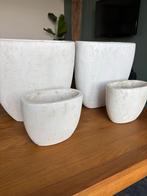 4 Witte Bloempotten, Tuin en Terras, Ophalen, Gebruikt, Rond, Binnen