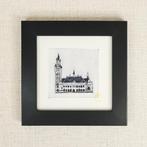 Ets van het Vredespaleis in Den Haag 10x10 cm incl lijst, Huis en Inrichting, Woonaccessoires | Schilderijen, Tekeningen en Foto's