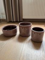 Set nieuwe bloempotten Countryfield lila mauve gezicht, Rond, Nieuw, Aardewerk, Tuin