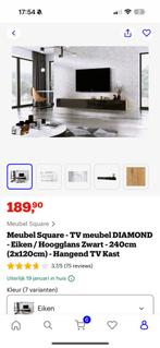 Nieuwe TV Meubel Diamond - Eiken/Hoogglans Zwart, Eikenhout, Nieuw, Ophalen of Verzenden, 200 cm of meer