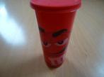 M&M rode plastic beker met deksel, rood, Ophalen of Verzenden, Zo goed als nieuw, Gebruiksvoorwerp