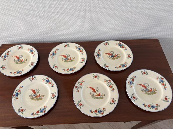Art Deco borden Bird of paradise Newhall Hanley set van 6., Antiek en Kunst, Antiek | Servies los, Ophalen of Verzenden