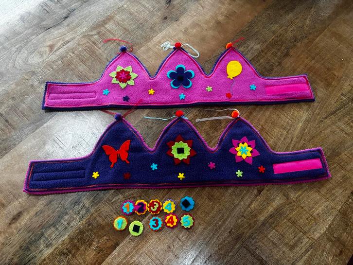 Vilten verjaardagskronen, Hobby en Vrije tijd, Vilt, Zo goed als nieuw, Figuurtje(s), Ophalen of Verzenden