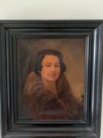 Schilderij dame met bontmantel.1934 .Schilder W. Van Dijk, Antiek en Kunst, Ophalen of Verzenden