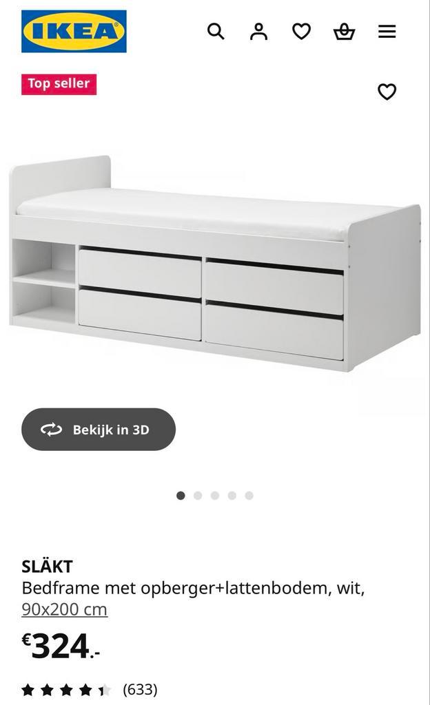 Ikea Släkt Bed - (Kleine reparatie), Huis en Inrichting, Slaapkamer | Bedden, Gebruikt, Eenpersoons, 90 cm, 200 cm, Hout, Wit