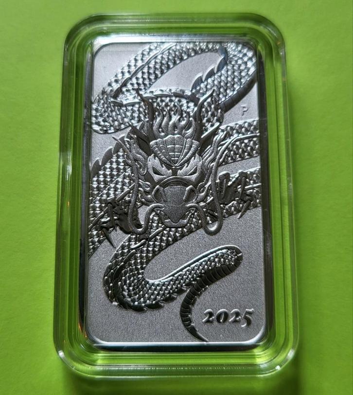 Dragon rectangle 2025 - 1 oz zilver, Postzegels en Munten, Edelmetalen en Baren, Zilver, Verzenden