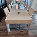 Verstelbare witte tafel met 8 stoelen, Ophalen, Gebruikt, Metaal, 200 cm of meer