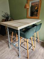 Hoge tafel 143 × 82 cm steigerbuis en steigerhout, Ophalen, Gebruikt