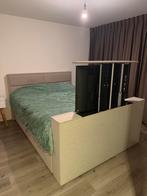 Luxe bed boxspring met opbergruimte + TV Lift, Huis en Inrichting, Slaapkamer | Bedden, Ophalen, Beige, Tweepersoons, Zo goed als nieuw