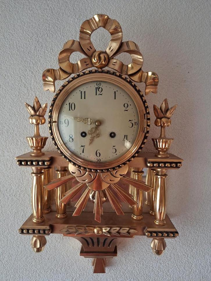 Antieke goudkleurige wandpendule Westerstrand - herstelklok, Antiek en Kunst, Antiek | Klokken, Ophalen