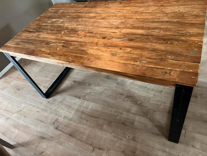 Houten Eettafel met Metalen U-Poot, Huis en Inrichting, Tafels | Eettafels, Gebruikt, 50 tot 100 cm, 150 tot 200 cm, Vier personen