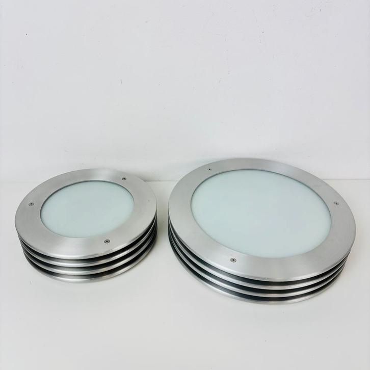 Vintage Dijkstra set van 2 geribbelde plafondlampen, Huis en Inrichting, Lampen | Plafondlampen, Zo goed als nieuw, Metaal, Ophalen of Verzenden