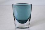 Vaas LSA Oviod Art Glass handgemaakt Polen blauw met blank, Ophalen of Verzenden