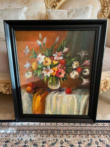 Prachtige olieverf bloemen schilderij beschikbaar voor biedingen