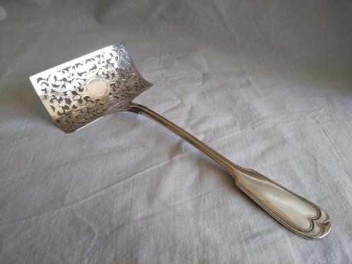 zilveren ASPERGE-SCHEP, deels ajour gezaagd, lengte 26,5 cm, Antiek en Kunst, Antiek | Bestek, Ophalen of Verzenden
