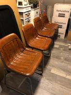 4 leren eetkamerstoelen met stalen frame, Ophalen, Gebruikt, Bruin, Leer